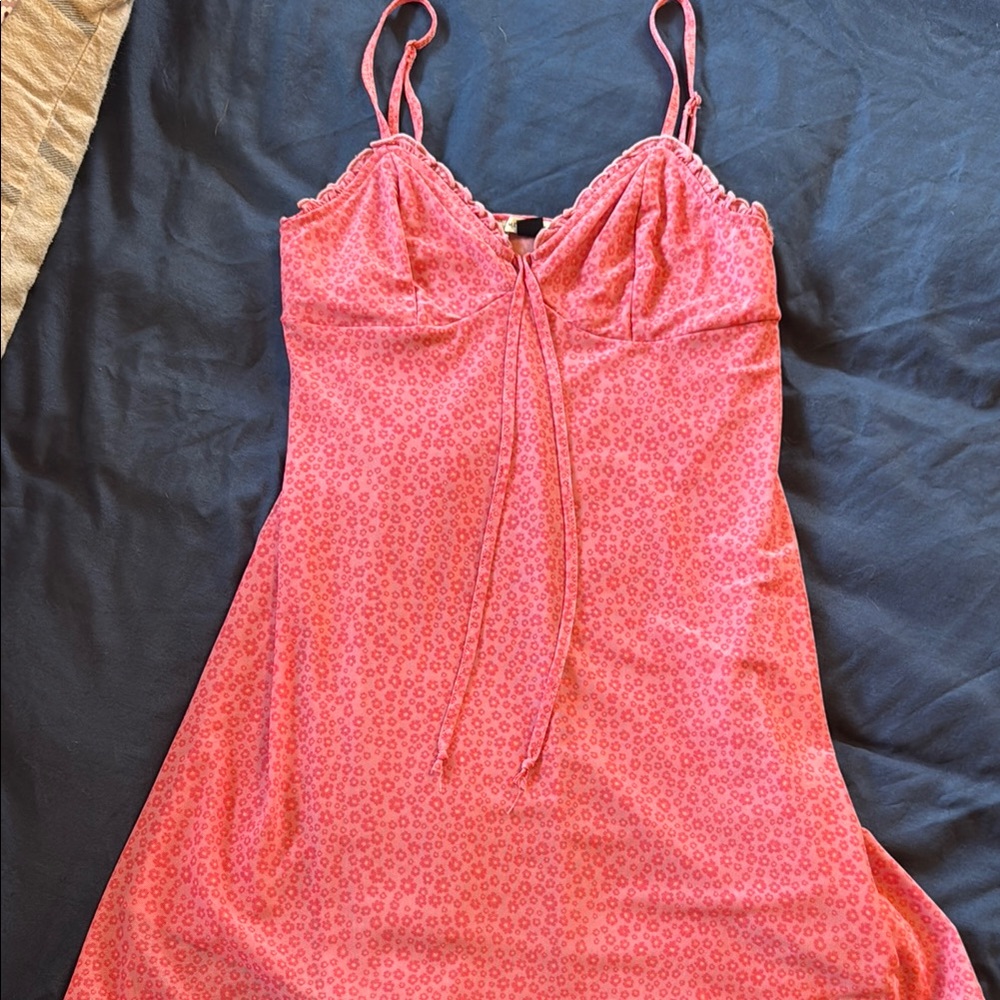 Pink Floral Spaghetti Strap Dress